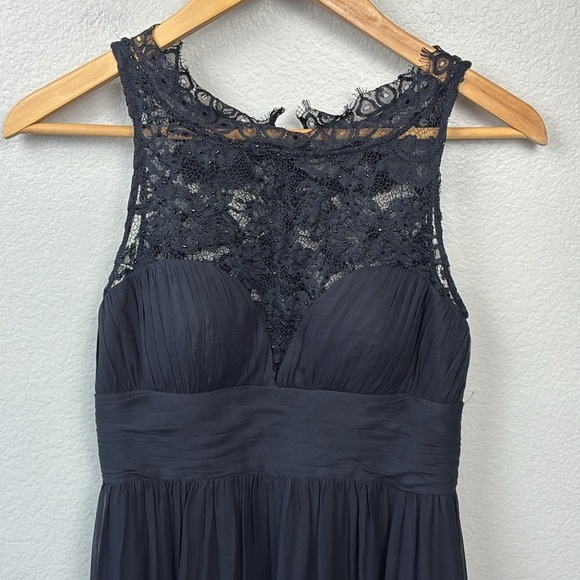 Aidan Mattox Embellished Lace Beaded & Silk Chiffon Gown Back Zip Floor Length 2 - Picture 6 of 12